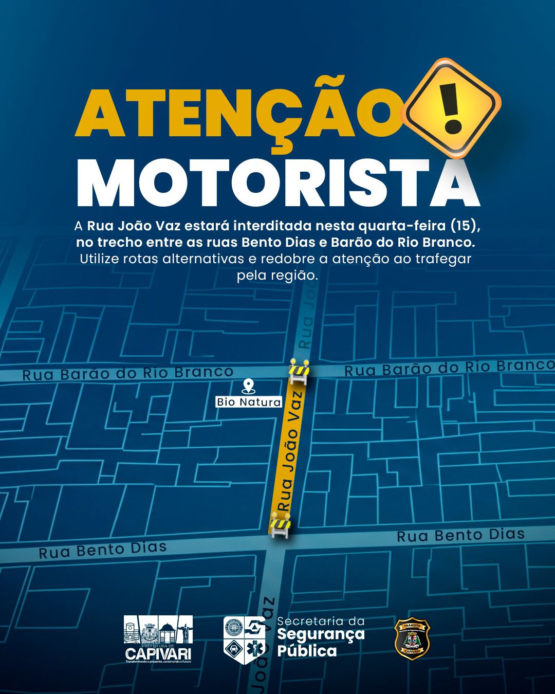 Trecho da Rua João Vaz tem interdição temporária para execução de serviço nesta quarta-feira 5 WhatsApp Image 2026 04 15 at 10.31.53