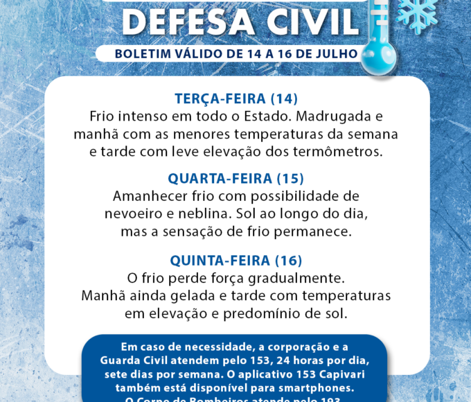 Defesa Civil emite alerta para mudanças no tempo neste início de semana 15 BOLETIM METEOROLOGICO