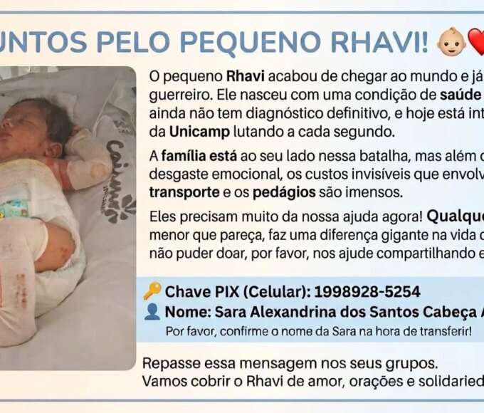 Recém-nascido de Americana luta por diagnóstico na UTI da Unicamp e mobiliza corrente de solidariedade 14 rifa solidaria2