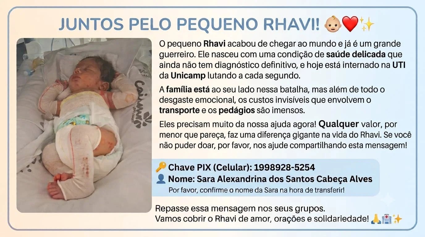 Recém-nascido de Americana luta por diagnóstico na UTI da Unicamp e mobiliza corrente de solidariedade 5 rifa solidaria2