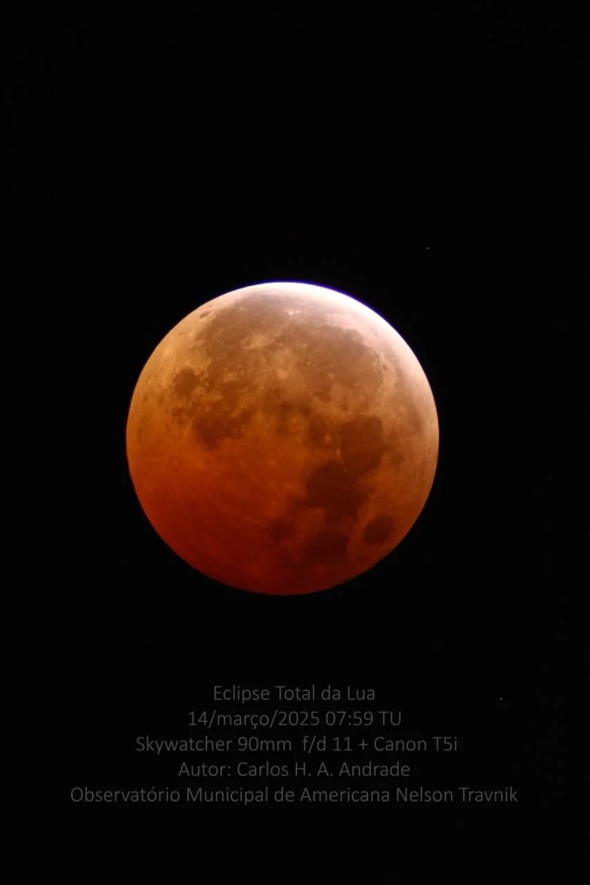 Observatório Municipal de Americana abre para observação do eclipse lunar na noite de quinta-feira 5 Eclipse total da Lua OMA