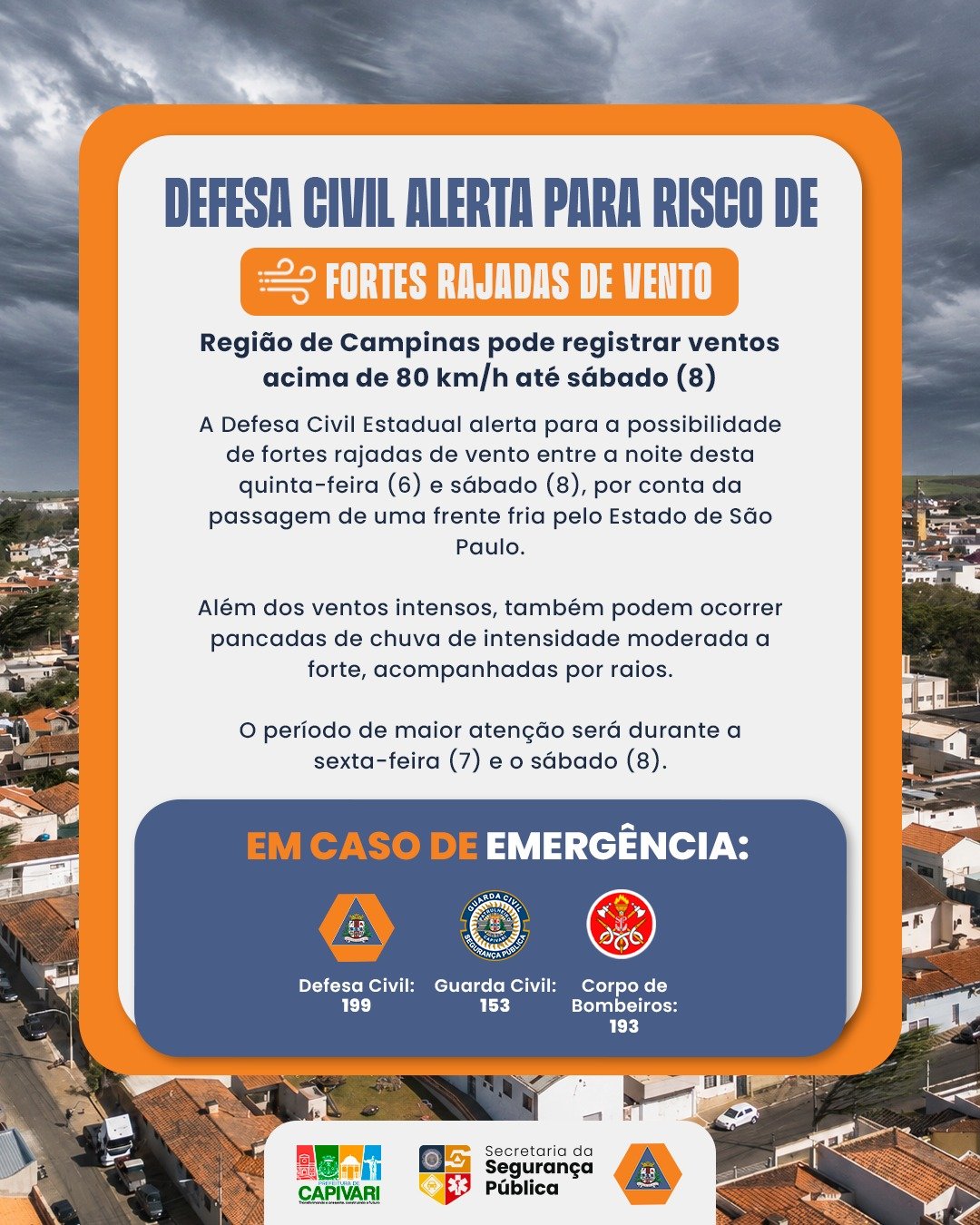 Defesa Civil alerta para risco de fortes rajadas de vento na região de Campinas até sábado (8) 5 WhatsApp Image 2026 08 07 at 09.22.32