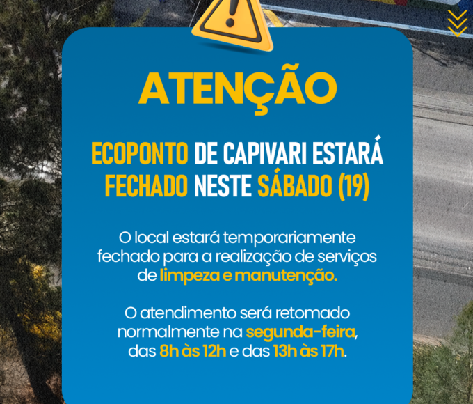 Ecoponto de Capivari estará fechado neste sábado 14 ECOPONTO FECHADO