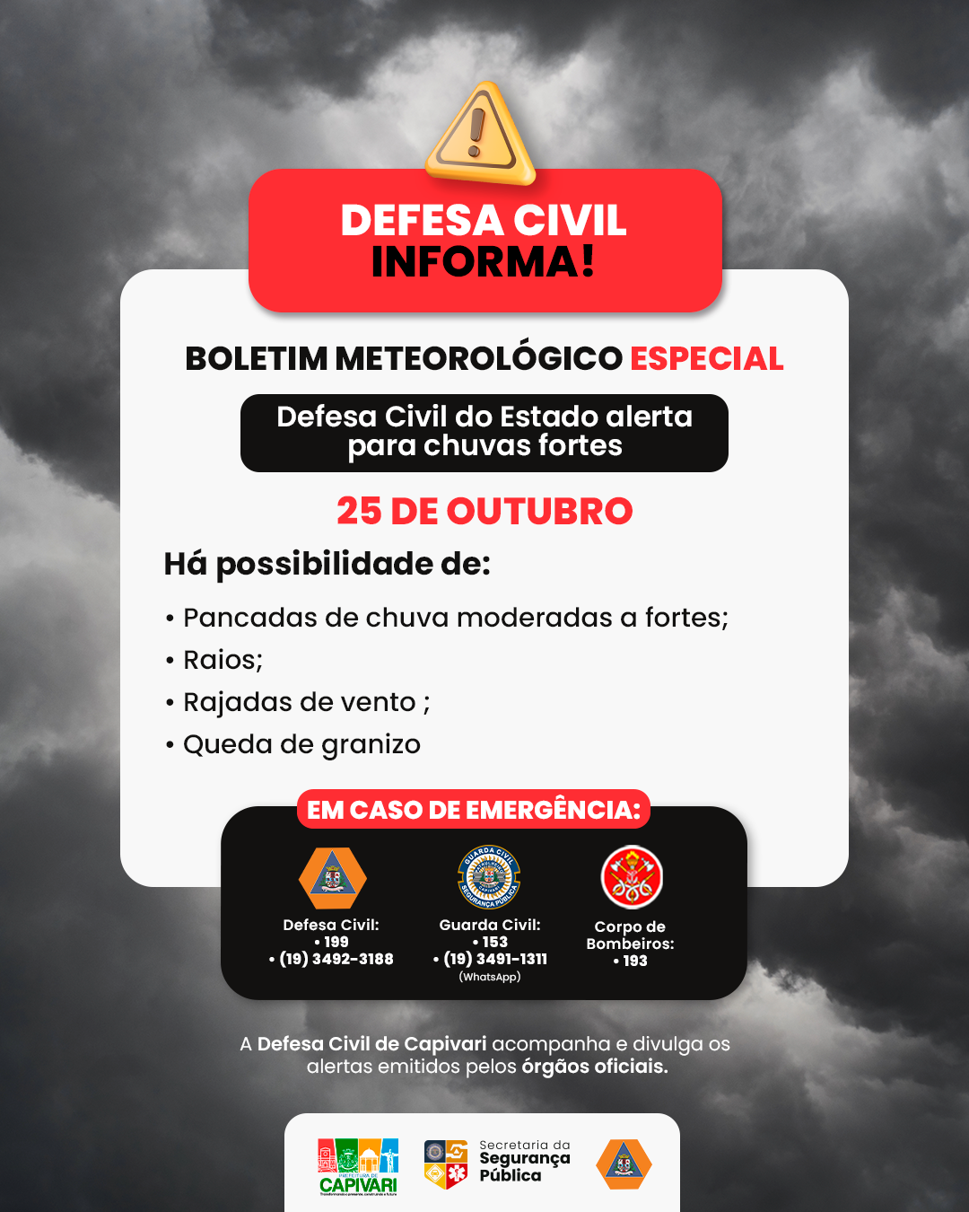 Defesa Civil alerta para possibilidade de temporais neste domingo (25) 5 BOLETIM METEOROLC393GICO